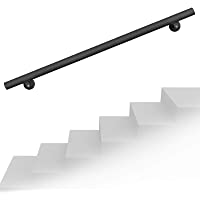 Set pasamanos barandilla montaje pared 190cm Negro Acero Sujección Escalera Seguridad Decoración